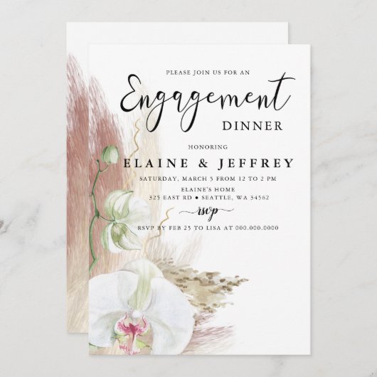 Rustikale Boho Pampas Grass Orchid Engagement Part Einladung (Vorne/Hinten)