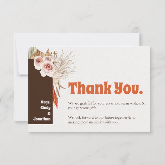 Rustikale Boho Pampas Grass Wedding Dankeskarte (Vorderseite)