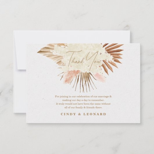 Rustikale Boho Pampas Grass Wedding Dankeskarte (Vorderseite)