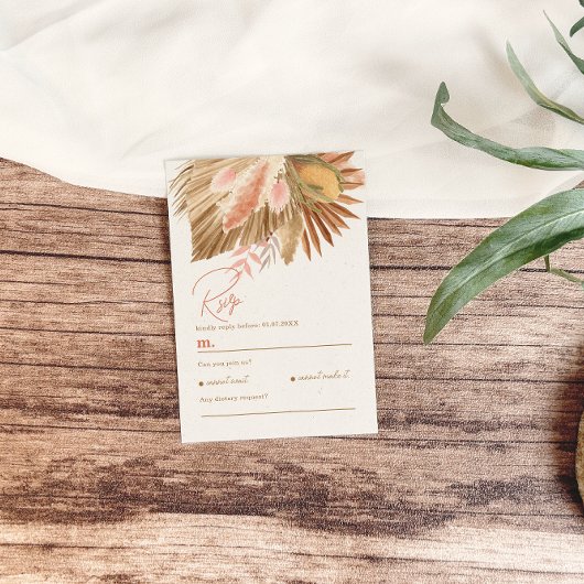 Rustikale Boho Pampas Grass Wedding RSVP Karte