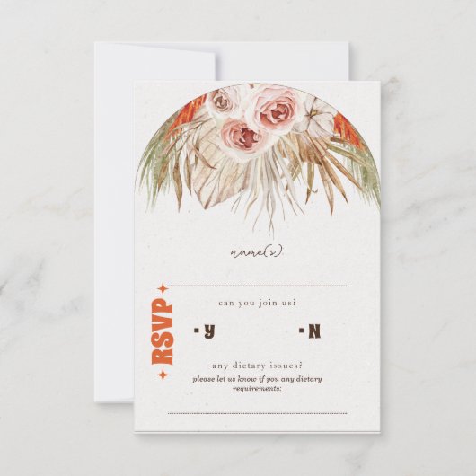 Rustikale Boho Pampas Grass Wedding RSVP Karte (Vorderseite)
