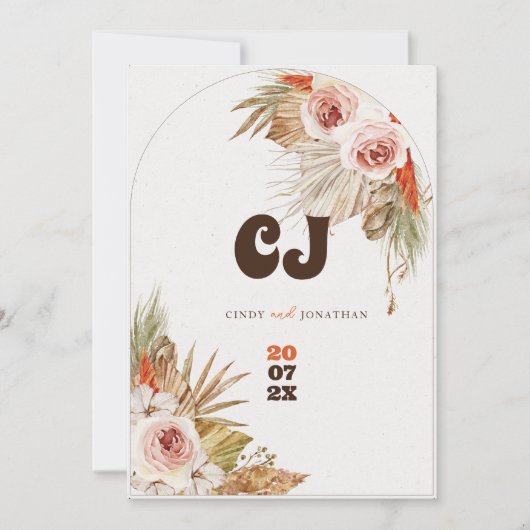 Rustikale Boho Pampas Grass Wedding Save The Date (Vorderseite)