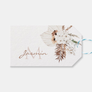 Rustikale Boho-Pampasgras-Blumenmonogramm Geschenkanhänger