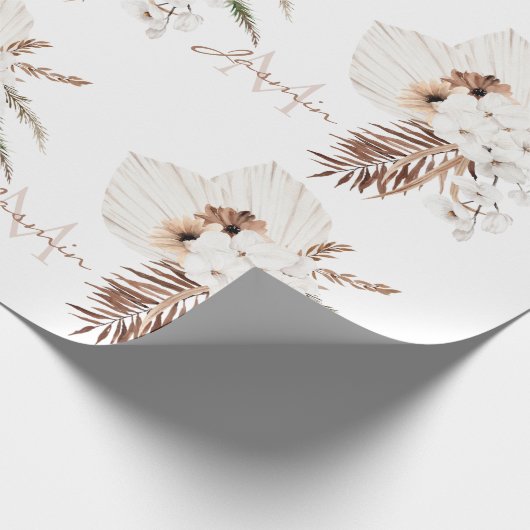 Rustikale Boho-Pampasgras-Blumenmonogramm Geschenkpapier (Ecke)