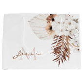 Rustikale Boho-Pampasgras-Blumenmonogramm Große Geschenktüte (Vorderseite)