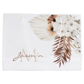 Rustikale Boho-Pampasgras-Blumenmonogramm Große Geschenktüte (Rückseite)