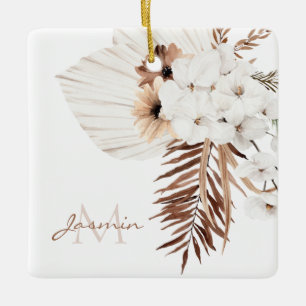 Rustikale Boho-Pampasgras-Blumenmonogramm Keramikornament