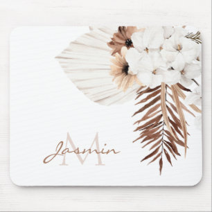 Rustikale Boho-Pampasgras-Blumenmonogramm Mousepad