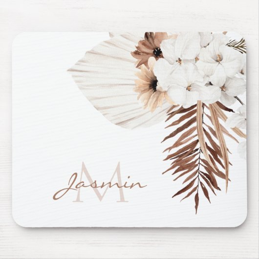 Rustikale Boho-Pampasgras-Blumenmonogramm Mousepad (Vorne)