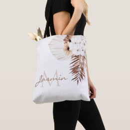 Rustikale Boho-Pampasgras-Blumenmonogramm Tasche