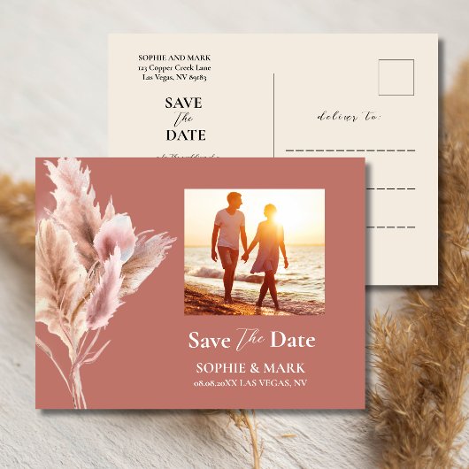 Rustikale Boho-Pampasgras-Save-the-Date-Foto Postkarte