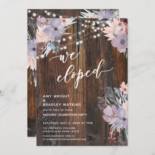 Rustikale Boho Pastel Blume & Lights Wir gefällig Einladung (Vorne/Hinten)