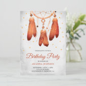 Rustikale Boho Peach Dream Catcher Geburtstagspart Einladung (Stehend Vorderseite)
