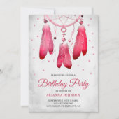 Rustikale Boho Pink Dream Catcher Geburtstagsparty Einladung (Vorderseite)