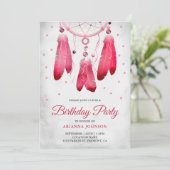 Rustikale Boho Pink Dream Catcher Geburtstagsparty Einladung (Stehend Vorderseite)