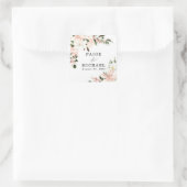 Rustikale Boho Pink White Floral Wedding Quadratischer Aufkleber (Tasche)