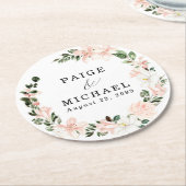 Rustikale Boho Pink White Floral Wedding Runder Pappuntersetzer (Angewinkelt)