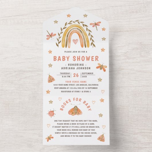 Rustikale Boho Rainbow Insekten Kinderdusche All In One Einladung (Innen Boden)