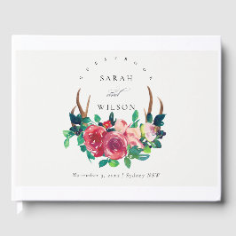 Rustikale Boho Red Floral Stag Antlers Wedding Gästebuch