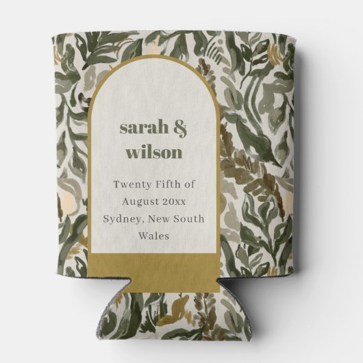 Rustikale Boho Retro Arch Grüne Botanische Hochzei Dosenkühler (Rückseite)