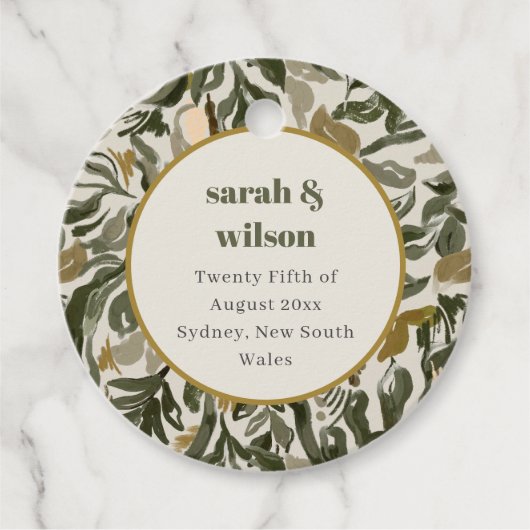 Rustikale Boho Retro Arch Grüne Botanische Hochzei Geschenkanhänger (Vorderseite)