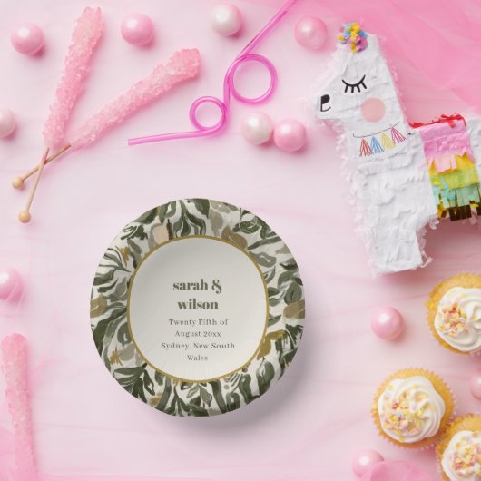 Rustikale Boho Retro Arch Grüne Botanische Hochzei Pappteller (Party)