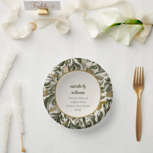 Rustikale Boho Retro Arch Grüne Botanische Hochzei Pappteller (Hochzeit)