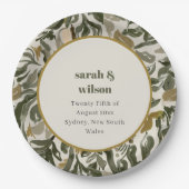 Rustikale Boho Retro Arch Grüne Botanische Hochzei Pappteller (Vorderseite)