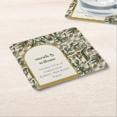 Rustikale Boho Retro Arch Grüne Botanische Hochzei Rechteckiger Pappuntersetzer (angewinkelt)