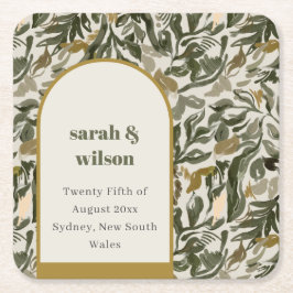 Rustikale Boho Retro Arch Grüne Botanische Hochzei Rechteckiger Pappuntersetzer