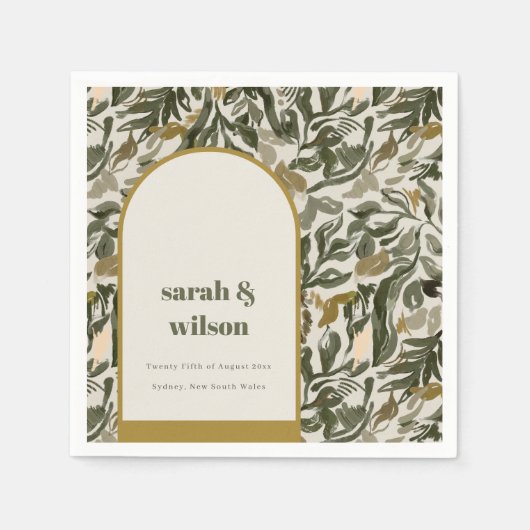 Rustikale Boho Retro Arch Grüne Botanische Hochzei Serviette (Vorderseite)