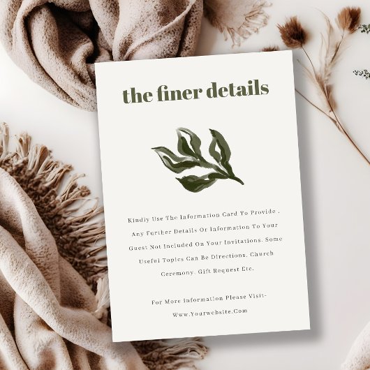 Rustikale Boho Retro Grüne botanische Hochzeit Det Begleitkarte