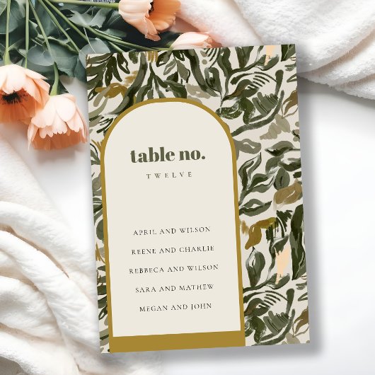 Rustikale Boho Retro Grüne botanische Hochzeitssit Tischnummer