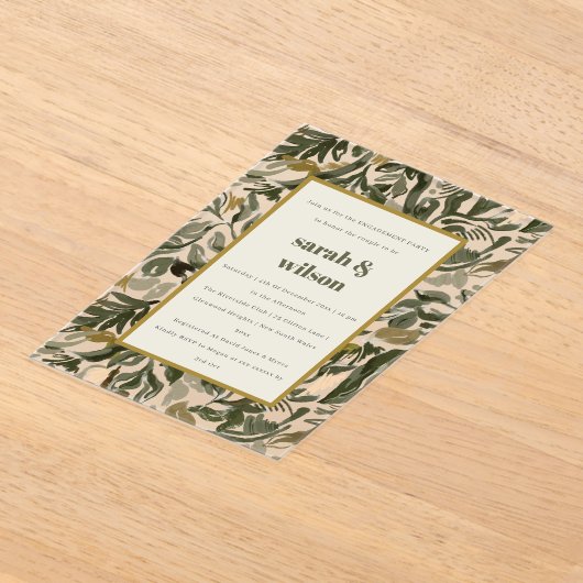 Rustikale Boho Retro grüne botanische Verlobung Acryleinladungen (Ablage )