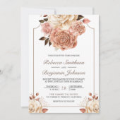 Rustikale Boho Rose Gold Elfenbeinblume QR Code Ho Einladung (Vorderseite)