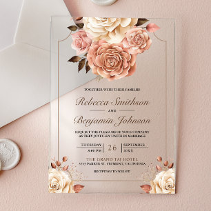 Rustikale Boho-Roségold-Elfenbein-Hochzeit Acryleinladungen