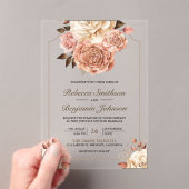 Rustikale Boho-Roségold-Elfenbein-Hochzeit Acryleinladungen (Insitu (Handheld))