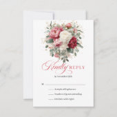 Rustikale Boho-Rot-Blush-Blumen-RSVP-Beilage RSVP Karte (Vorderseite)