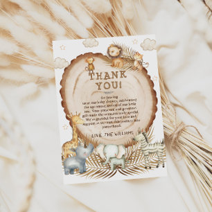 Rustikale Boho-Safari-Tiere Baby Shower Dankeskarte