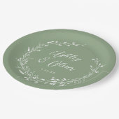 Rustikale Boho Sage Green Wildblume Blumenhochzeit Pappteller (Schrägansicht)