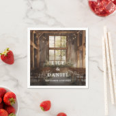 Rustikale Boho-Scheunen-Lichterketten-Foto-Hochzei Serviette (Beispiel)