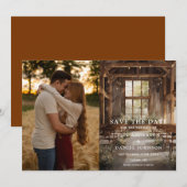 Rustikale Boho-Scheunen-Lichterketten Hochzeitsfot Save The Date (Vorne/Hinten)