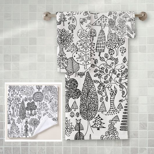 Rustikale Boho Schwarz-Weiß-Baum-Muster Badhandtuch Set
