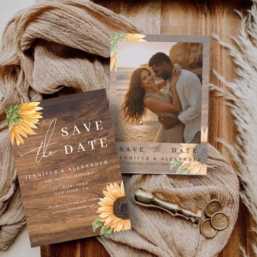 Rustikale Boho Sonnenblume Save-the-Date Hochzeits Einladung