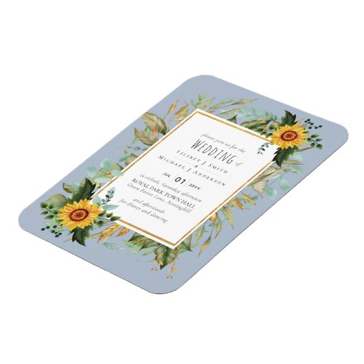 Rustikale BOHO Sonnenblumen Grüne Hochzeit Magnet (Linke Seite)