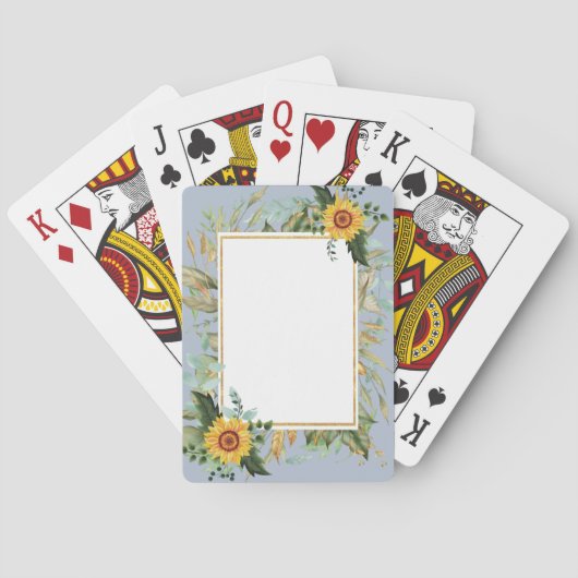 Rustikale BOHO Sonnenblumen Grüne Hochzeit Spielkarten (Rückseite)