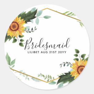 Rustikale BOHO Sonnenblumen Grünzeug Hochzeit Runder Aufkleber