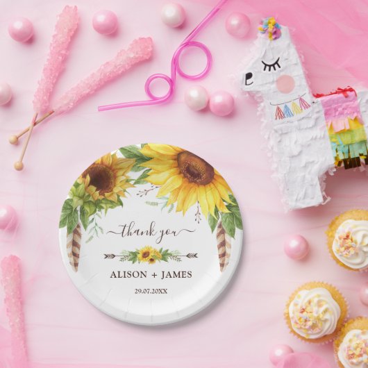 Rustikale Boho Sonnenblumen Hochzeitsfeier Favorit Pappteller (Party)