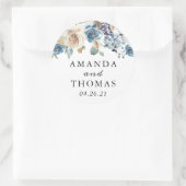 Rustikale Boho staubige blaues Grün-Blumenhochzeit Runder Aufkleber (Tasche)