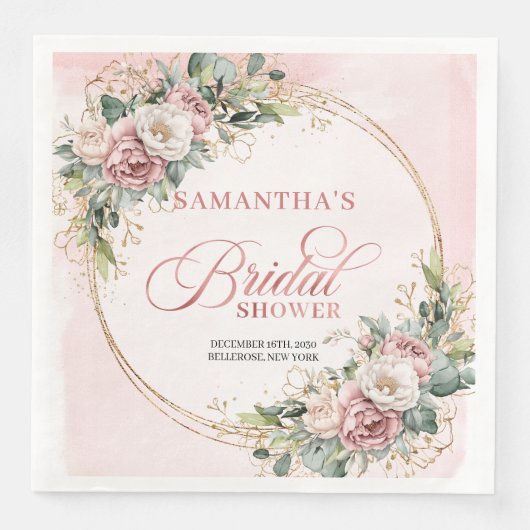 Rustikale Boho-Style Rosa Blumen Hochzeitsshower  Serviette (Vorderseite)